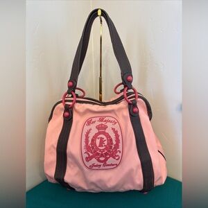 Juicy Couture Pink “Her Majesty” Crest Handbag Y2K Shoulder Bag Pink Brown Logo